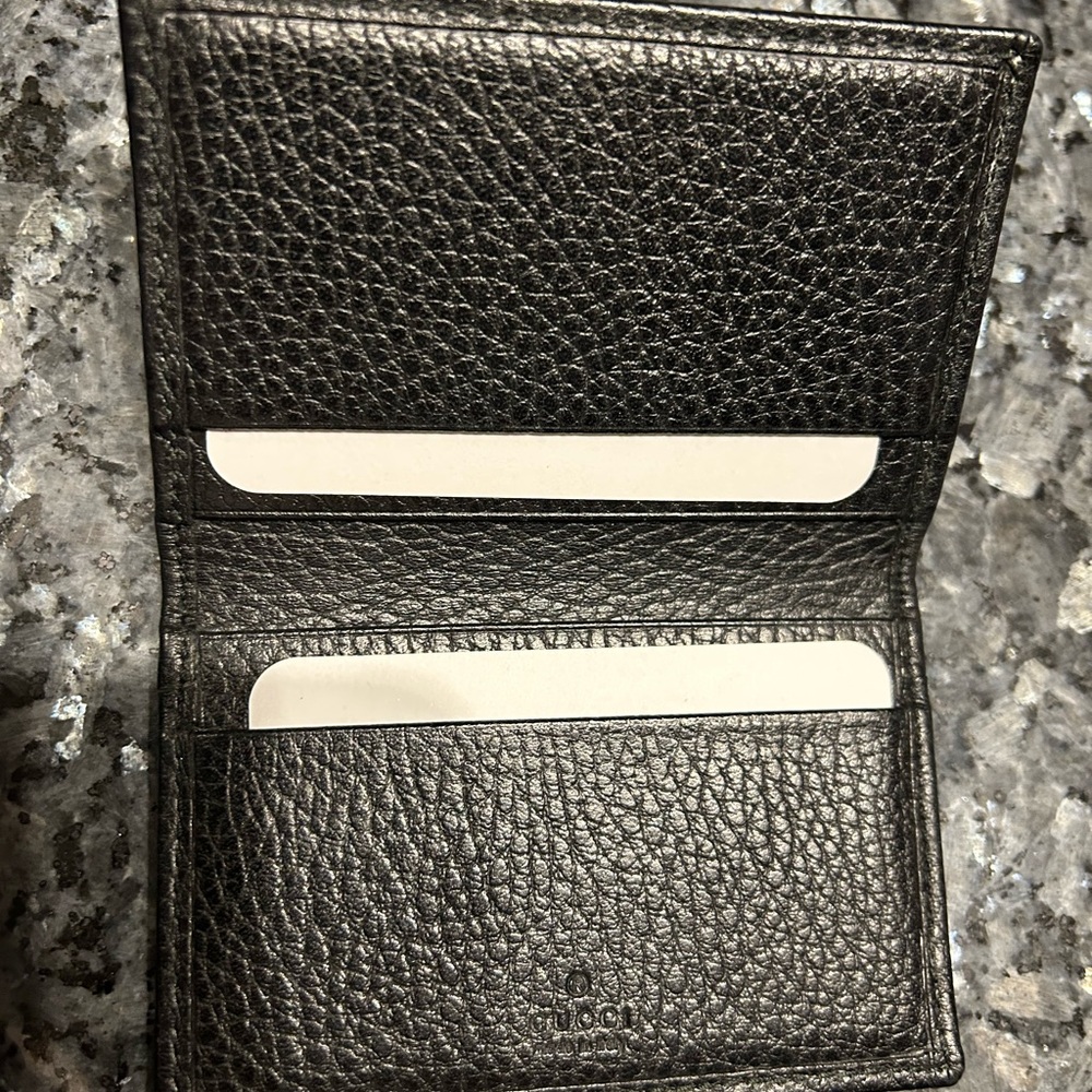 Gucci Black Pebbled Leather Card Holder with Gold Double G - Picture 3 of 5